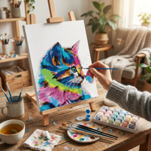 Cica Pillangóval Számozott Kifestő