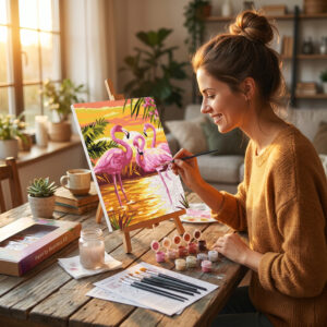 Flamingók a naplementében Számozott Kifestő