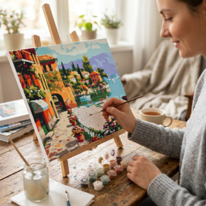 Színes falu Számozott Kifestő