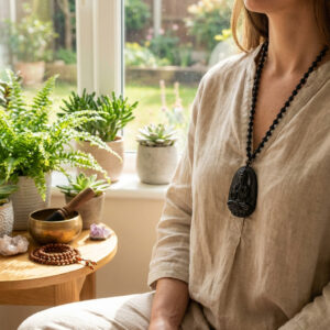 Obszidián Buddha nyaklánc